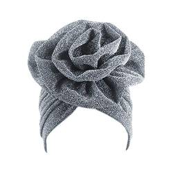 Surkat Glänzende Blume Turban Shimmer Chemo Cap Hairwrap Kopfbedeckung Beanie Haar Schal, Silber, Einheitsgröße von Surkat