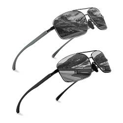 Surplex 2 Pack Sonnenbrille Herren Polarisiert, Ultraleicht Al-Mg Herren Sonnenbrille mit Federscharnieren UV400 Schutz Polarisiert Unisex Klassischer Vintage Stil für Angeln Fahren Golf, Schwarz von Surplex