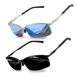 Surplex 2 Stück Sonnenbrille Herren Damen Polarisierte Sonnenbrille UV-Schutz Sonnenbrille Metallrahmen Ultraleicht für Autofahren Reisen Angeln Laufen Outdoor Eyewear Sonnenbrillen, Schwarz von Surplex