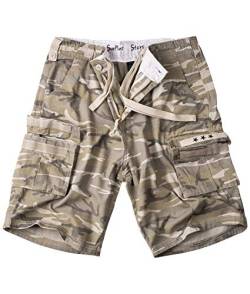 Surplus Raw Vintage Herren Cargo Shorts Stars Bermuda, Desert M Kurze Hose in Army Style 100% Baumwolle große Taschen mit Klettverschluss Camouflage Gewaschene Sommerhose Outdoor Arbeit Freizeit von Surplus Raw Vintage