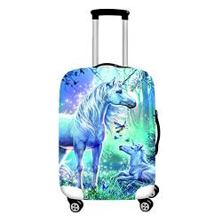 Surwin 3D Reise Kofferschutzhülle Waschbare Reisetasche Kofferbezug Elastisch Kofferhülle Gepäck Cover Reisekoffer Hülle Schutz Bezug Schutzhülle (Blaues Einhorn,M (22-24 Zoll)) von Surwin