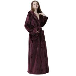 Surwin Bademantel Lang Flauschig mit Kapuze für Herren und Damen, Winter Fleece Bademantel Frottee Extra Weich Unisex Leichter Plüsch Morgenmantel für Frauen Männer von Surwin