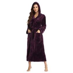 Surwin Bademantel Lang Flauschig mit Kapuze für Herren und Damen, Winter Fleece Bademantel Frottee Extra Weich Unisex Leichter Plüsch Morgenmantel für Frauen Männer von Surwin