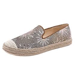 Surwin Böhmen Flat Espadrilles für Damen Basic Sommer Geflochten Leinen Spitze Slipper Damen Casual Canvas Schuhe Resort-Stil Bequeme (Gold,41) von Surwin