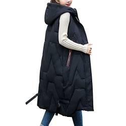 Surwin Daunenweste Damen Lang Ärmellos Weste mit Kapuze Steppjacke, Warm Daunenjacke Wintermantel Freizeit Slim Gilet mit Taschen Outdoor Herbst Winter Klettern Reisen von Surwin