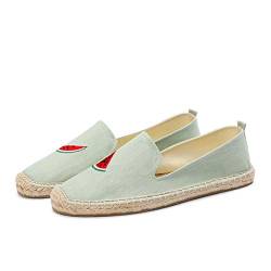 Surwin Flat Espadrilles für Damen Basic Sommer Geflochten Leinen Slipper Damen Casual Canvas Schuhe Resort-Stil Bequeme (Grün,39) von Surwin