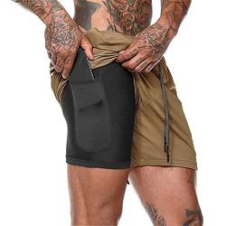 Surwin Herren Sport Shorts Kurze Sporthose, Laufshorts 2 in 1 Kurze Fitnesshose Jogginghose mit Tasche Männer Sommer Schnell Trocknend Fitness Laufshorts von Surwin