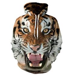 Surwin Kinder Hoodies Junge Mädchen Unisex Kapuzenpullover, 3D Drucken Warme Langarm Sweatshirt Tasche Pullover Hoodie Streetwear (Brauner Tiger,150cm) von Surwin