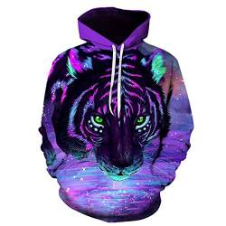 Surwin Kinder Hoodies Junge Mädchen Unisex Kapuzenpullover, 3D Drucken Warme Langarm Sweatshirt Tasche Pullover Hoodie Streetwear (Lila Tiger,110cm) von Surwin