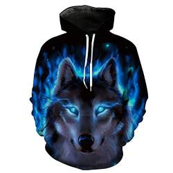 Surwin Kinder Hoodies Junge Mädchen Unisex Kapuzenpullover, 3D Drucken Warme Langarm Sweatshirt Tasche Pullover Hoodie Streetwear (Wolf,110cm) von Surwin