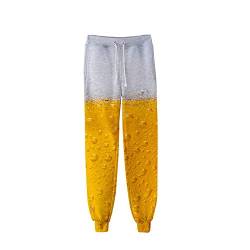 Surwin Unisex Jogger Hosen Herren Damen Trainingshose 3D Bier Bedruckte Slim Fit Hose Jogginghose Hip Hop Streetwear Sporthose Baggy Kordelzug Freizeithosen (Gelbes Bier 5,L) von Surwin