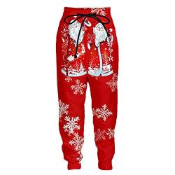 Surwin Unisex Jogger Hosen Herren Damen Trainingshose Weihnachten 3D Weihnachtsmann Bedruckte Hose Jogginghose Streetwear Sporthose Baggy Kordelzug Freizeithosen (Rot,5XL) von Surwin