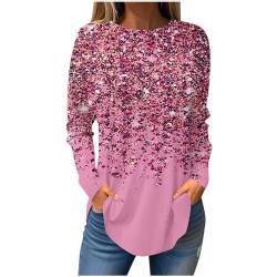 Bluse für Frauen, Langärmelige Bedruckte Top Damen, Glitzer Oberteile Damen T-Shirt Mit Rundhalsausschnitt Top Hemd Longtops Lang Pullover Elegant Lockeres Casual Sweatshirt FrüHling Sommer von Susenstone