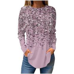 Bluse für Frauen, Langärmelige Bedruckte Top Damen, Glitzer Oberteile Damen T-Shirt Mit Rundhalsausschnitt Top Hemd Longtops Lang Pullover Elegant Lockeres Casual Sweatshirt FrüHling Sommer von Susenstone