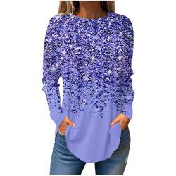 Bluse für Frauen, Langärmelige Bedruckte Top Damen, Glitzer Oberteile Damen T-Shirt Mit Rundhalsausschnitt Top Hemd Longtops Lang Pullover Elegant Lockeres Casual Sweatshirt FrüHling Sommer von Susenstone