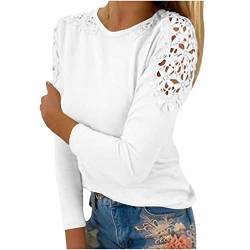 Damen Casual Tops, Pullover Elegant Rundhals Pullover Mit Spitzenärmeln Sweatshirt Mit Langen Ärmeln Lose Langarm-Rundhals-Top Hemd Schmal Geschnittenes T-Shirt Mit Spitzenausschnitt von Susenstone