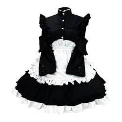 Damen Maid Kleid Lolita Maid Kleid Kleid Bowknot Schürze Kurzarm Quadratischer Hals Spitze Rollenspi Anime French Maid Dress Niedliche Maid Cosplay Kleid für Halloween Maid Kostüm Outfit Set von Susenstone