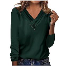 Damen Pullover, Bluse Women Elegant Solid V-Ausschnitt Langarm Casual Button Top Langarm Shirt Elegante Oberteile Einfarbige Vereinfachtes Design für Berufsbekleidung Langarmshirt Slim Fit von Susenstone