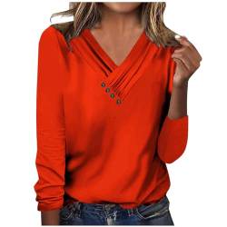 Damen Pullover, Bluse Women Elegant Solid V-Ausschnitt Langarm Casual Button Top Langarm Shirt Elegante Oberteile Einfarbige Vereinfachtes Design für Berufsbekleidung Langarmshirt Slim Fit von Susenstone