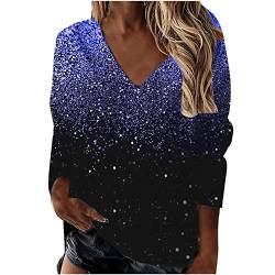 Damen T-Shirt, Bedrucktes Mit V-Ausschnitt Und Losen Langen ÄRmeln Sweatshirt Damen Ohne Kapuze Oversized Pullover Loose Casual Sport Oberteile Langarmshirt Slim Fit Women von Susenstone