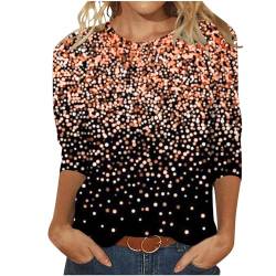 Damen V-Ausschnitt 3/4 Ärmel Bluse, Festliche Oberteile Glitzer, Pullover Elegant Woman Tops Y2K Locker Geschnittenes T-Shirt Mit Glitzerdruck LangäRmelige Blusen Rundhalsausschnitt von Susenstone