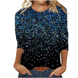 Damen V-Ausschnitt 3/4 Ärmel Bluse, Festliche Oberteile Glitzer, Pullover Elegant Woman Tops Y2K Locker Geschnittenes T-Shirt Mit Glitzerdruck LangäRmelige Blusen Rundhalsausschnitt von Susenstone