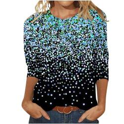 Damen V-Ausschnitt 3/4 Ärmel Bluse, Festliche Oberteile Glitzer, Pullover Elegant Woman Tops Y2K Locker Geschnittenes T-Shirt Mit Glitzerdruck LangäRmelige Blusen Rundhalsausschnitt von Susenstone