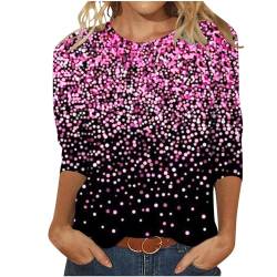 Damen V-Ausschnitt 3/4 Ärmel Bluse, Festliche Oberteile Glitzer, Pullover Elegant Woman Tops Y2K Locker Geschnittenes T-Shirt Mit Glitzerdruck LangäRmelige Blusen Rundhalsausschnitt von Susenstone