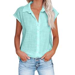 Kurzarm Shirt Damen Bluse Elegant Sale Angebote Sommer Hemdbluse Damen Leinenbluse Longbluse Business Tops Teenager Mädchen Baumwolle Leinen Oberteile Einfarbiges Knopfhemd Leinenhemd T-Shirt von Susenstone