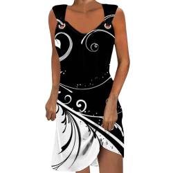 Sommerkleid Damen Knielang Strandkleid Damen Luftig Freizeit Strandkleider Teenager Mädchen Festlich Kleider Elegantes Strapskleid Lange Sommerkleider Schultergurt Schnalle Blumen Drucken Kleid von Susenstone