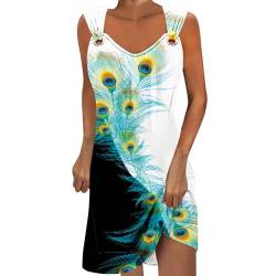 Sommerkleid Damen Knielang Strandkleid Damen Luftig Freizeit Strandkleider Teenager Mädchen Festlich Kleider Elegantes Strapskleid Lange Sommerkleider Schultergurt Schnalle Blumen Drucken Kleid von Susenstone