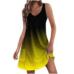 Strandkleid Damen Sommer Trägerkleid V-Ausschnitt Sommerkleider Damen Knielang Lässiges Kleider mit Taschen Sommerkleid Teenager MäDchen Freizeitkleid ärmelloses Kleid Lockeres Tank Top Kleid von Susenstone