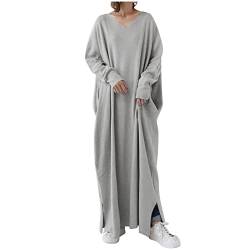 Susenstone 2023 Muslimische Kleider Damen Lässige Langarm Kleider mit V-Ausschnitt Islamische Kleidung Langarm Einfarbige Lose Muslim Gebetskleid Langes Kleid von Susenstone