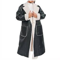 Susenstone Damen Lederjacke Einfarbig Langarm Verdickter Leder-Trenchcoat Jacke mit Taschen Female Kunstlederjacke Kunstleder Kunstlederjacke Moto-Biker-Mantel PU-Motorrad-Oberbekleidung Jacke von Susenstone