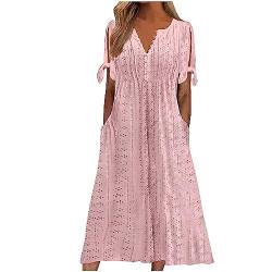 Susenstone Kleid Damen Elegant Kurzen Ärmeln Sommer Strandkleid Lang Einfarbigem Knopfleiste Strandkleider Große Größen Sommerkleider Teenager Mädchen Maxikleid Freizeit Strandkleid Sexy von Susenstone