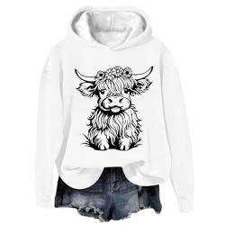 Susenstone Sweatshirt Damen Mit Kapuze, Kuh Bedrucktes Top Hoodie Damen Oberteile Teenager Mädchen Oversize Sweatshirts Einfarbig Bedruckt Pullover Top Langarm Rundhals Tierische Drucke Casual Tshirt von Susenstone