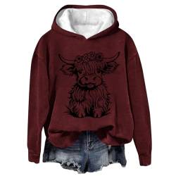 Susenstone Sweatshirt Damen Mit Kapuze, Kuh Bedrucktes Top Hoodie Damen Oberteile Teenager Mädchen Oversize Sweatshirts Einfarbig Bedruckt Pullover Top Langarm Rundhals Tierische Drucke Casual Tshirt von Susenstone