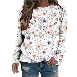 Sweatshirt Damen, Langärmliges Oberteil Damen Elegant Bluse Damen Langarm Retro-Stil mit Aufdruck Shirt Oberteile Teenager Mädchen Rundhalsausschnitt Basic Langarmshirt Sale Angebote von Susenstone