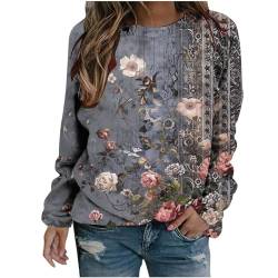 Sweatshirt Damen, Langärmliges Oberteil Damen Elegant Bluse Damen Langarm Retro-Stil mit Aufdruck Shirt Oberteile Teenager Mädchen Rundhalsausschnitt Basic Langarmshirt Sale Angebote von Susenstone