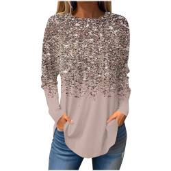 Tops Damen, Langärmelige Bedruckte Bluse für Frauen Glitzer Oberteile Damen T-Shirt Mit Rundhalsausschnitt Top Hemd Longtops Lang Pullover Elegant Lockeres Casual Sweatshirt FrüHling Sommer von Susenstone