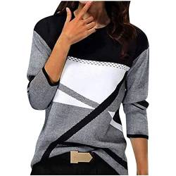 Tops Damen, Langärmeliges T-Shirt für Frauen, Sweatshirt Ohne Kapuze Rundhalsausschnitt, Patchwork, Colour-Blocking Abgesetzte Ärmel Schlankes Hemd Skinny Und Stilvoll Tops Elegant von Susenstone