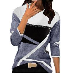 Tops Damen, Langärmeliges T-Shirt für Frauen, Sweatshirt Ohne Kapuze Rundhalsausschnitt, Patchwork, Colour-Blocking Abgesetzte Ärmel Schlankes Hemd Skinny Und Stilvoll Tops Elegant von Susenstone