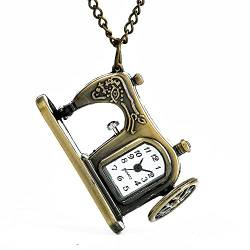 Suuim Mechanische Taschenuhr mit Kette, Taschenuhr, antike Bronze, Mini-Quarzuhren, Nähformmaschine, modische Taschenuhr, Halskette, Pedant mit Langer Kette, Bronze (Bronze) von Suuim