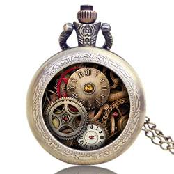 Suuim Mechanische Taschenuhr mit Kette, Taschenuhren, Klassische Vintage-Quarz-Anhänger-Halskette, antikes Design, Zahnrad-Taschenuhr, Steampunk-Quarzuhren für Herren (Bronze) von Suuim