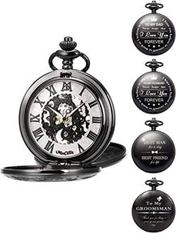 Vintage Quarz mechanische Taschenuhr personalisierte gravierte Taschenuhr mechanische Taschenuhr Geschenk für Papa Ehemann Sohn Geburtstag Trauzeuge Trauzeuge Geschenke für Papa Taschenuhr für Männer von Suuim