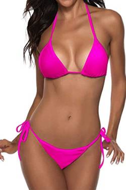 Women Two Piece Bikini Swimsuit Sexy Swimwear Halter String Triangle Bikini Sets Rosered L von Suvimuga