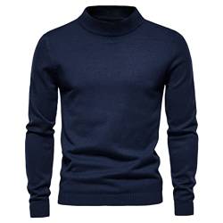 Herbst Winter Herren Stehkragen Pullover Casual Einfarbig Warm Strickpullover Herren Pullover Sweater, navy, Large von Suvoiier