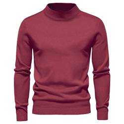 Herbst Winter Herren Stehkragen Pullover Casual Einfarbig Warm Strickpullover Herren Pullover Sweater, rot, X-Large von Suvoiier