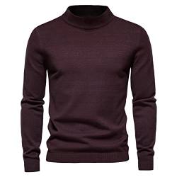 Herbst Winter Herren Stehkragen Pullover Casual Einfarbig Warm Strickpullover Herren Pullover Sweater, schwarz / rot, Large von Suvoiier