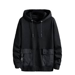 Herren Hoodies Herren Pocket Techwear Sweatshirt Herren Streetwear Hoodie, Schwarz Hoodie Herren, L von Suvoiier